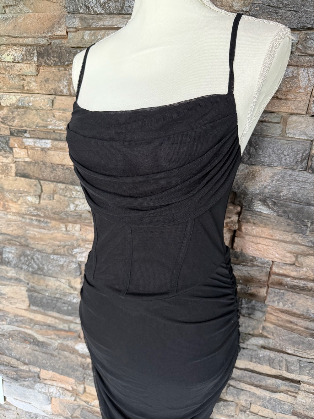 SHEIN Black Ruched Mesh Midi Skirt - Picture 7 of 12